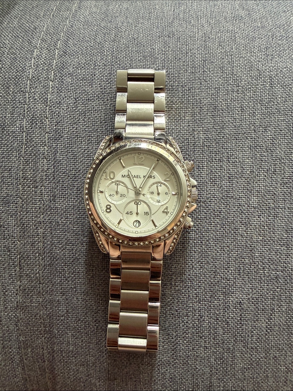 Michael Kors Silver Tone Crystal Accent Chronograph Watch